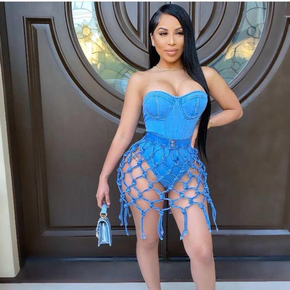 Denim bustier bodysuit